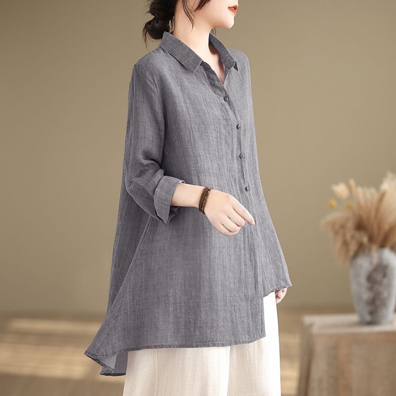 Rakuten - 【送料無料】シャツ ブラウス トップス 長袖 ゆったり Tシャツ プルオーバー 大きいサイズ オフィス ビジネス 通勤 ママ カジュアル 夏 春 秋 涼しい お洒落 体型カバー レディース