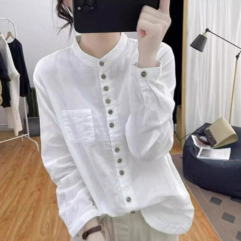 Rakuten - 【送料無料】シャツ ブラウス トップス リネンシャツ リネン 綿麻 長袖 麻 ゆったり Tシャツ プルオーバー 大きいサイズ オフィス ビジネス 通勤 ママ カジュアル 夏 春 秋 涼しい お洒落 体型カバー レディース