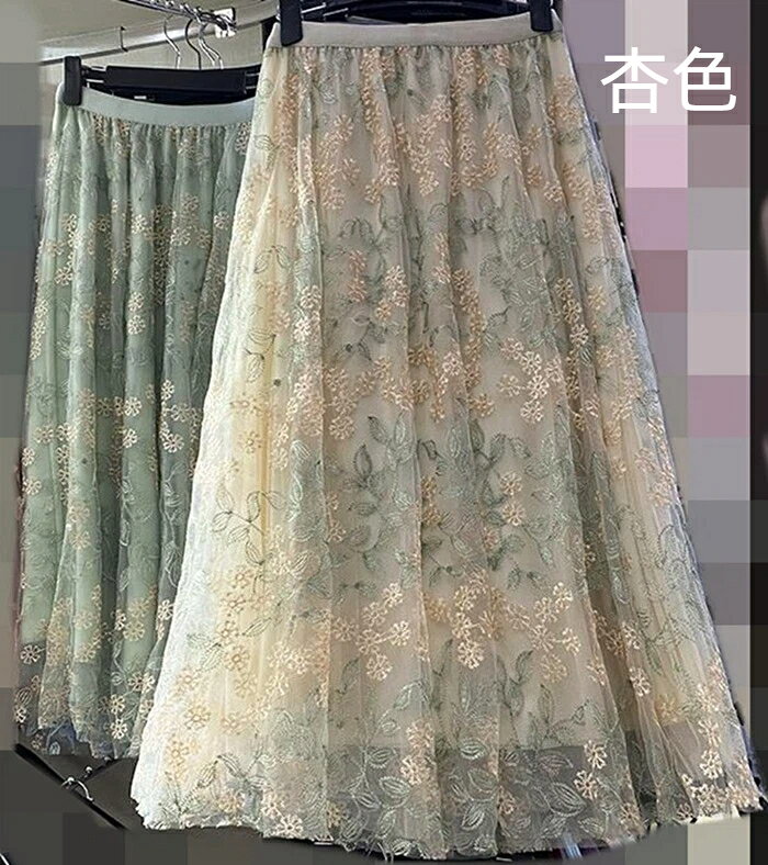 Rakuten - 【送料無料】スカート フレアスカート 刺繍 花柄 レース チュールスカート メッシュ ギャザースカート ひざ下 ミモレ丈 ひざ丈 膝下 aライン フレア 大きいサイズ 春 夏 秋 大人 パーティ 演奏会 レディース ボトムス