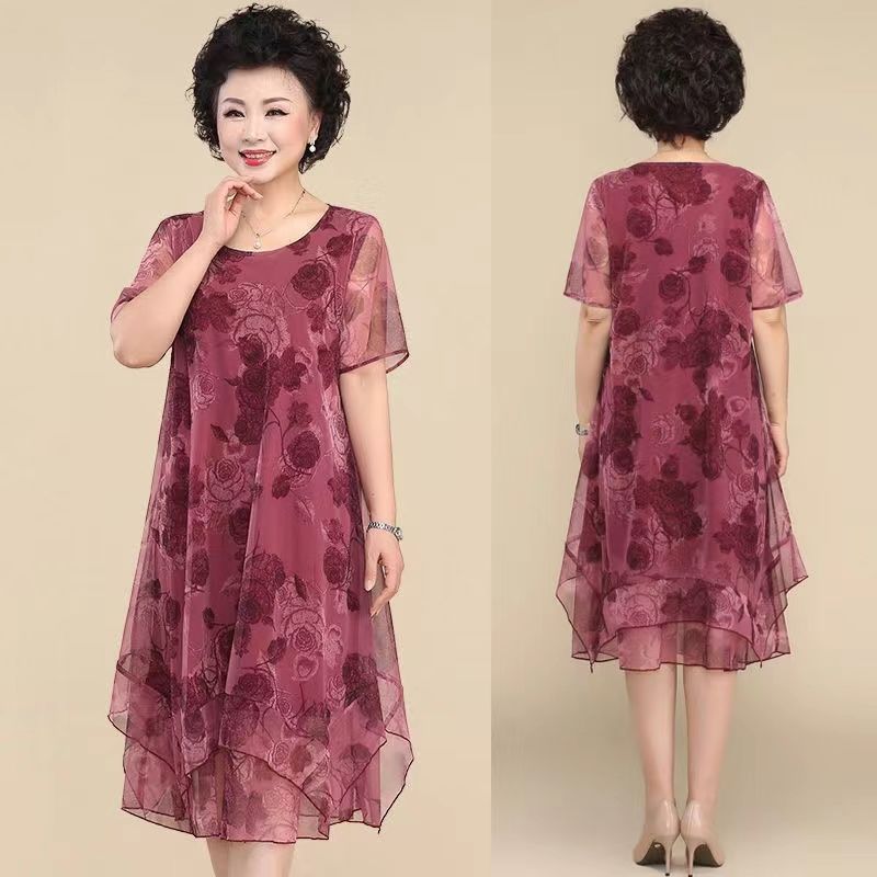 Rakuten - 【送料無料】ワンピース レディース ワンピ 花柄 シフォン メッシュ ミモレ丈 膝丈 膝下ワンピース ロング きれいめ Aライン フレア 大人 上品 半袖 大きいサイズ カジュアル パーティー ドレス オフィス OL 通勤 夏 薄手 涼しい シンプル 無地 韓国