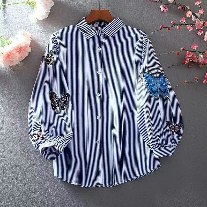 Rakuten - 【送料無料】刺繍シャツ トップス シャツ ブラウス 刺繡 ギャザースリーブ ボリュームスリーブ 5分袖 七分袖 レギュラーカラー チュニック レディース カジュアル きれいめ 体型カバー ゆったり 花柄 春 夏 ホワイト 白シャツ 大人