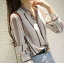 【送料無料】シャツ ブラウス レディース シフォン トップス ストライプ ロングシャツ スキッパー 長袖 白 大きいサイズ ゆったり きれいめ おしゃれ 春 夏...