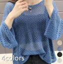 【送料無料】ニット 透かし編み シアーニット サマーニット トップス Tシャツ カットソー プルオーバー アイレット ドルマンスリーブ レディース クルーネック...