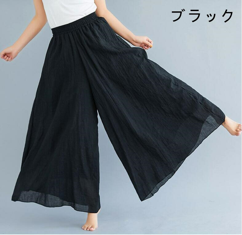 【送料無料】 パンツ ワイドパンツ 綿麻 リネン スカーチョ ガウチョパンツ 体型カ...