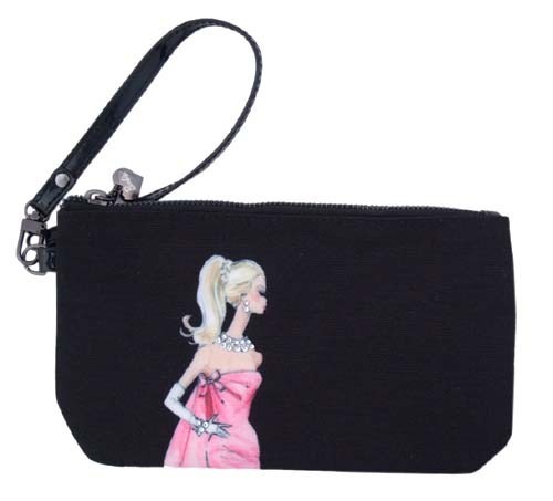 バービー　ラインストーンストラップ付　フラットポーチ　ブラック