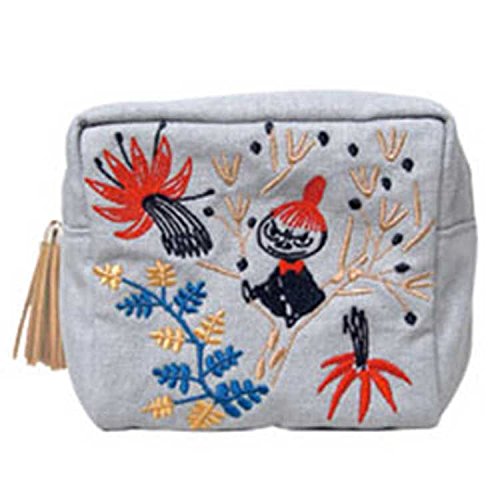 【ムーミン】刺繍スクエアポーチ（小さなジャングル／GY）