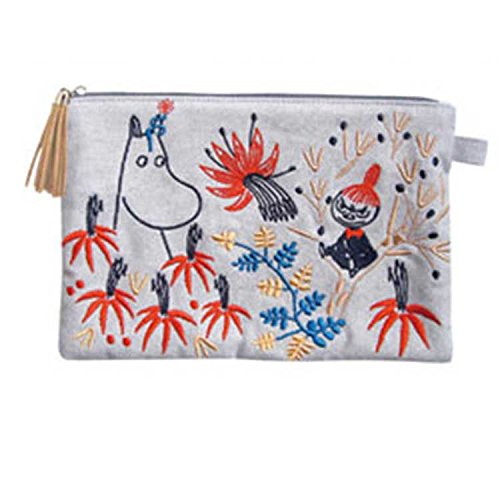 【ムーミン】刺繍フラットポーチ（小さなジャングル／GY）