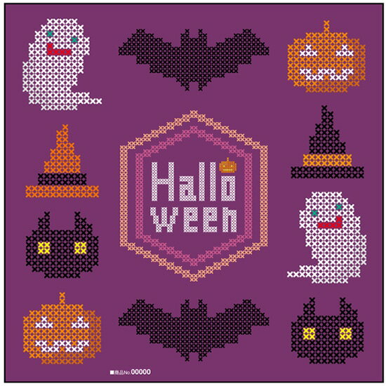 デコレーションシール （W285×H285mm） Halloween クロスステッチ紫 No.40125（受注生産品・キャンセル不可）