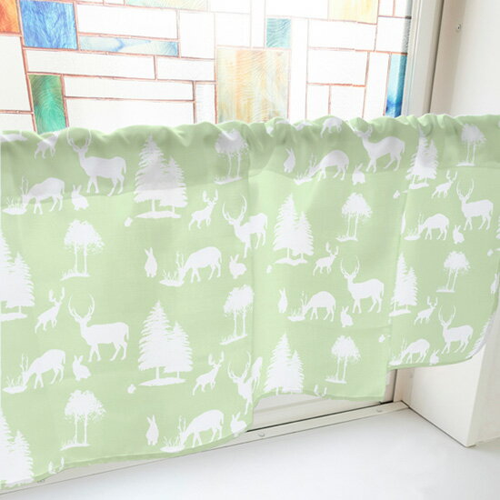カフェカーテン 動物シルエット （緑） 小窓用 目隠し インテリア キッチン おしゃれ 小窓カーテン（幅..
