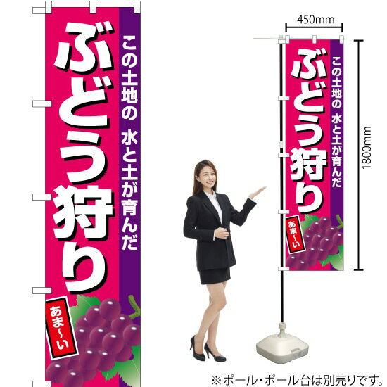 ぶどう狩り（ピンク地） スマートのぼり JAS-709（受注生産品・キャンセル不可）(3.0)