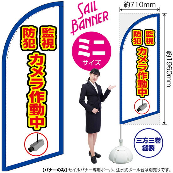 セイルバナー （ミニサイズ） 監視防犯カメラ作動中 （枠 白） SB-2022 警告 （受注生産品・キャンセル不可）