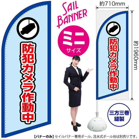 セイルバナー （ミニサイズ） 防犯カメラ作動中 （枠 水） SB-2031 警告 監視 （受注生産品・キャンセル不可）