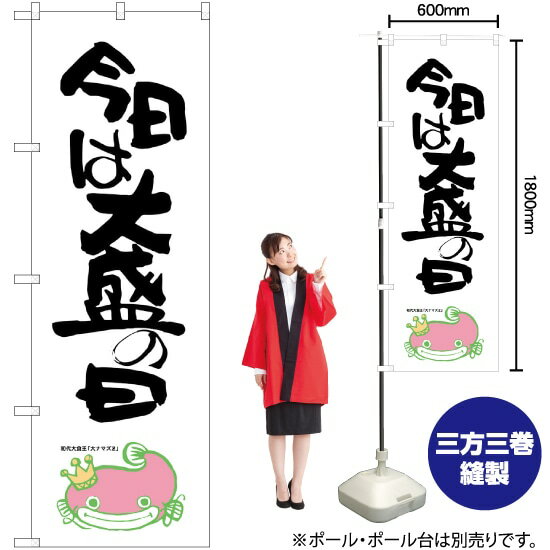 今日は大盛の日 ナマズ柄 のぼり SNB-1237 （受注生産品・キャンセル不可）