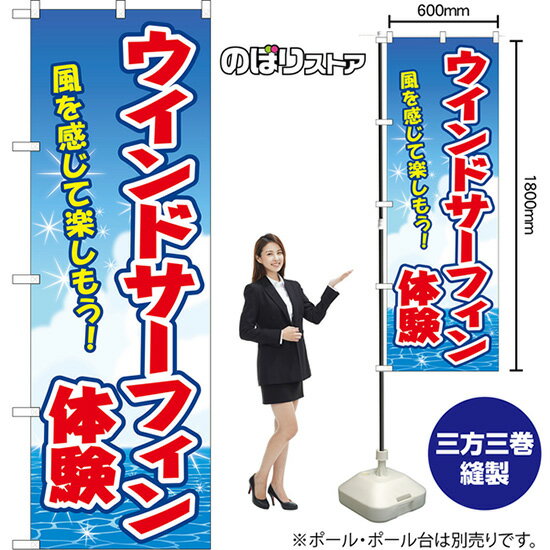 のぼり旗 ウインドサーフィン体験 風を感じて楽しもう！ （青） YN-8656 （受注生産品・キャンセル不可）