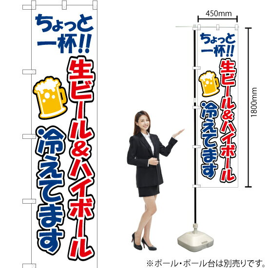 【3枚まで送料297円】ちょっと一杯 生ビール&ハイボール 冷えてます スマートのぼり YNS-7564（受注生産品・キャンセル不可）