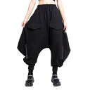 サルエルパンツ メンズ レディース ジッパー 変形 パンク 個性的 V系 モード系 大人 ファッション 袴パンツ 着痩せ 美脚 厚手 秋 冬 黒