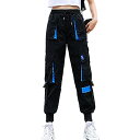 レディース カーゴパンツ、レディース ハイウエスト ヒップホップ ダンス テーパード カーゴパンツ ポケット カジュアル ルーズ ハーレム バギー スウェットパンツ ズボン ガールズ ストリートウェア,ブルー,S