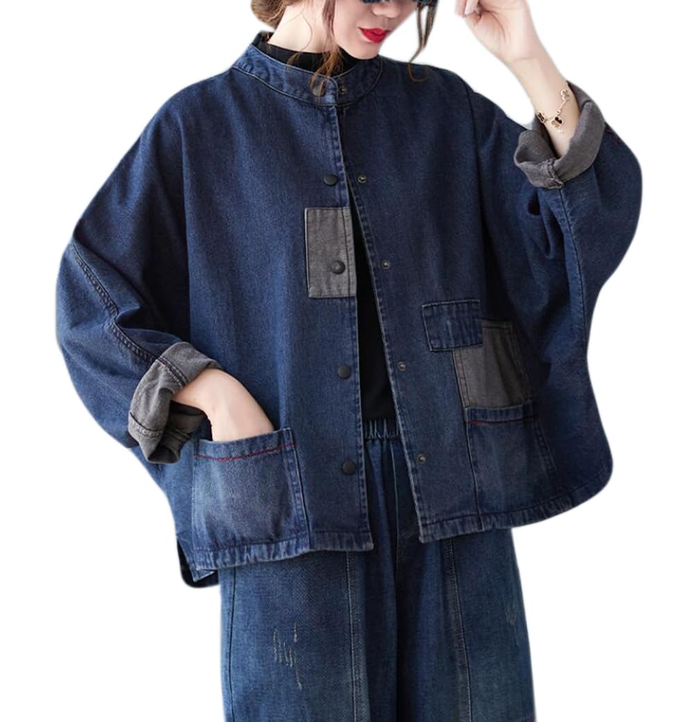 デニムコート レディース 春秋 デニムジャケット ゆったり アウター スタンドカラー ストリート系 デニム トレンチコート 大きいサイズ gジャン