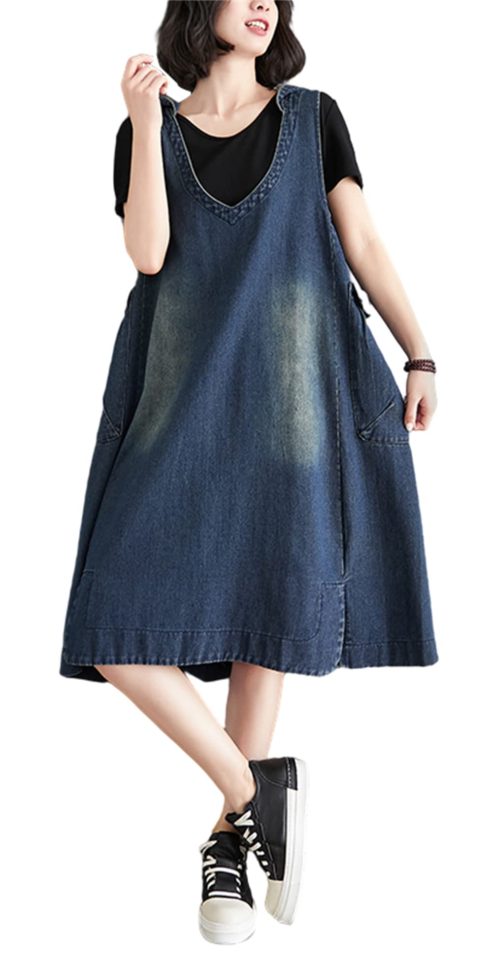 ジュージェン デニム ワンピース レディース ノースリーブ ゆったり ロングワンピース デニム ファッション チュニック 体型カバー オシャレ キャミワンピース 大きいサイズ 夏