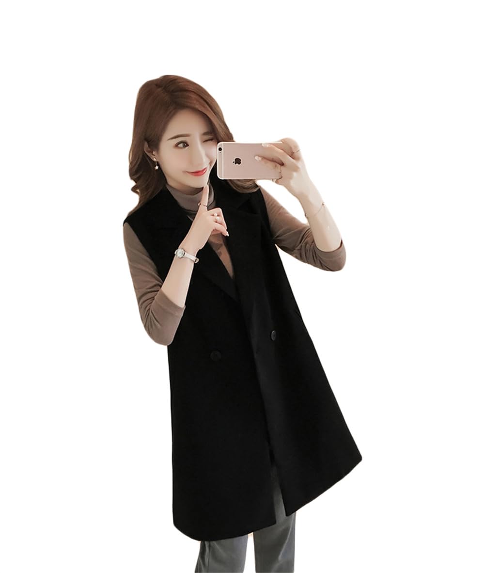 ジュージェン レディース ロングベスト 無地 ゆったり 袖なしコート 韓国 ファッション ノースリーブ トレンチコート 春 秋 通勤 フェミニン