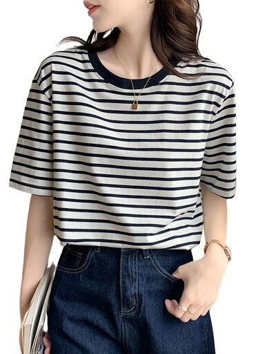上質 Tシャツ レディース トップス レトロ 半袖 ストライプ クルーネック 縞柄 速乾 綿95% 体型カバー シンプル 万能アイテム 可愛い 肌に優しい 着瘦せ 通学 春 夏 秋 普段着 デート お出かけ 上質 Tシャツ レディース トップス レトロ 半袖 ストライプ クルーネック 縞柄 速乾 綿95% 体型カバー シンプル 万能アイテム 可愛い 肌に優しい 着瘦せ 通学 春 夏 秋 普段着 デート お出かけ
