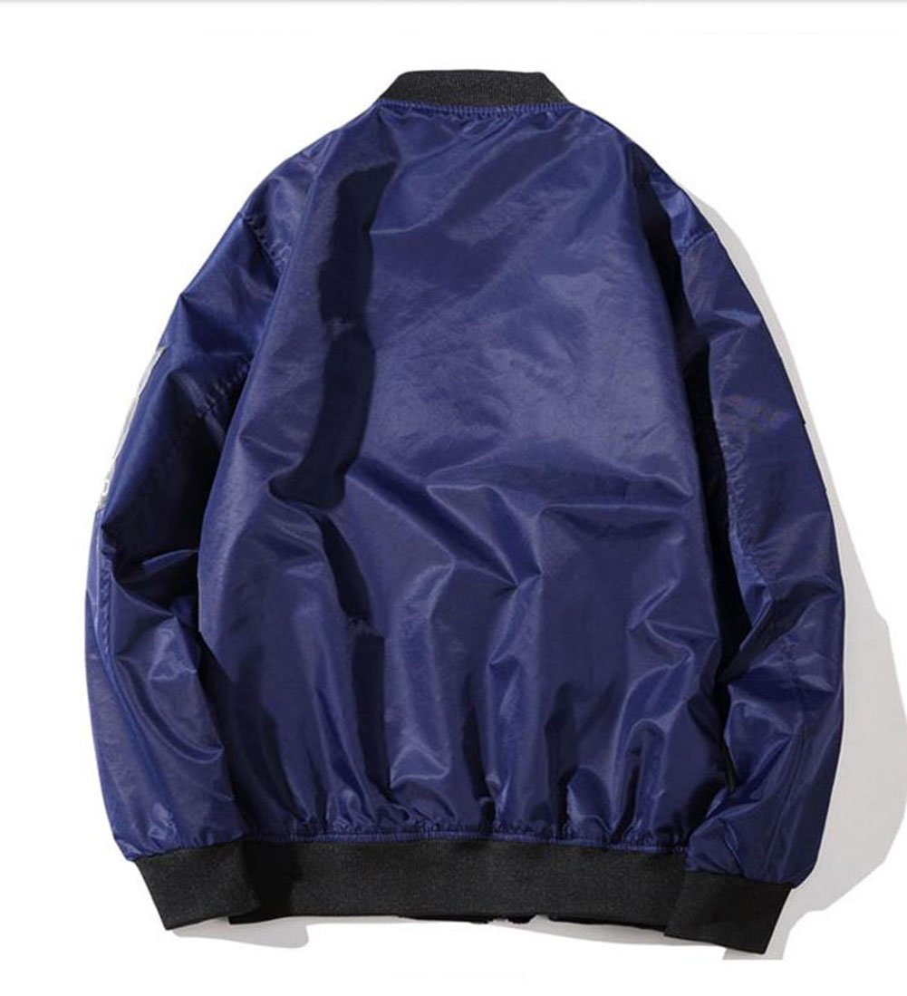 メンズ ブルゾン 秋 ゆったり スタジャン 無地 シンプル ミリタリージャケット カジュアル シンプル スポーツ風 ジャケット(2ブルー)