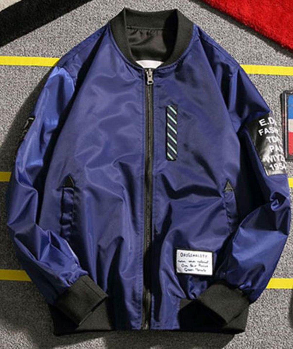 メンズ ブルゾン 秋 ゆったり スタジャン 無地 シンプル ミリタリージャケット カジュアル シンプル スポーツ風 ジャケット(2ブルー)