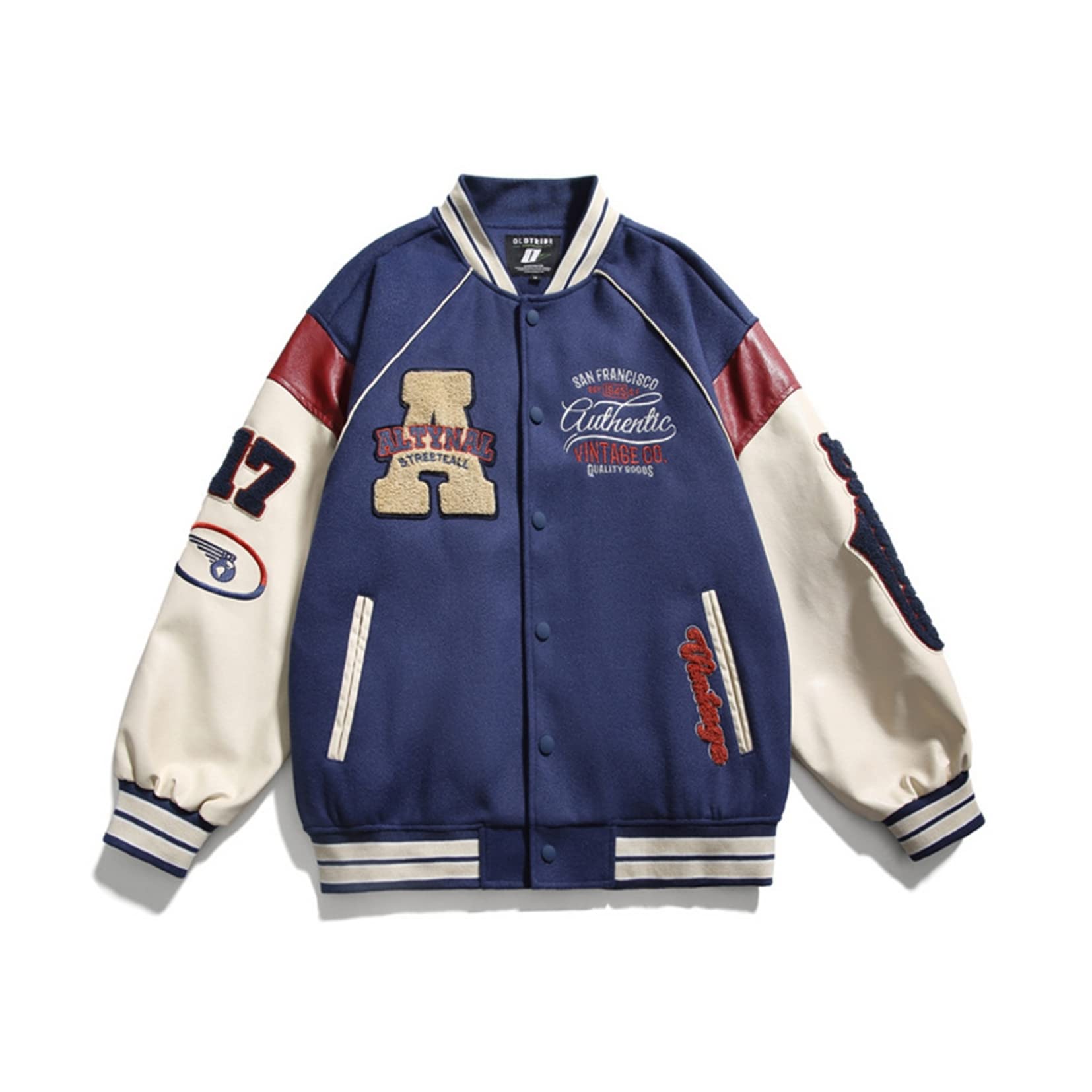 スタジャン メンズ ジャケット ジャンパー ヴァーシティ PU革袖 パッチワーク アメカジ ヒップホップ ストリート レタータオル刺繍 カジュアル ゆったり ブルゾン 防寒 防風 アウター カップル