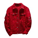 デニムジャケット メンズ 秋用 ジージャン デニム ジャケット ゆったり メンズ ジャケット メンズジャケット フード付き メンズ ジャケット ミリタリージャケッ マルチポケット 長袖コート トップス カーディガン ジャケット (2XL, 赤)