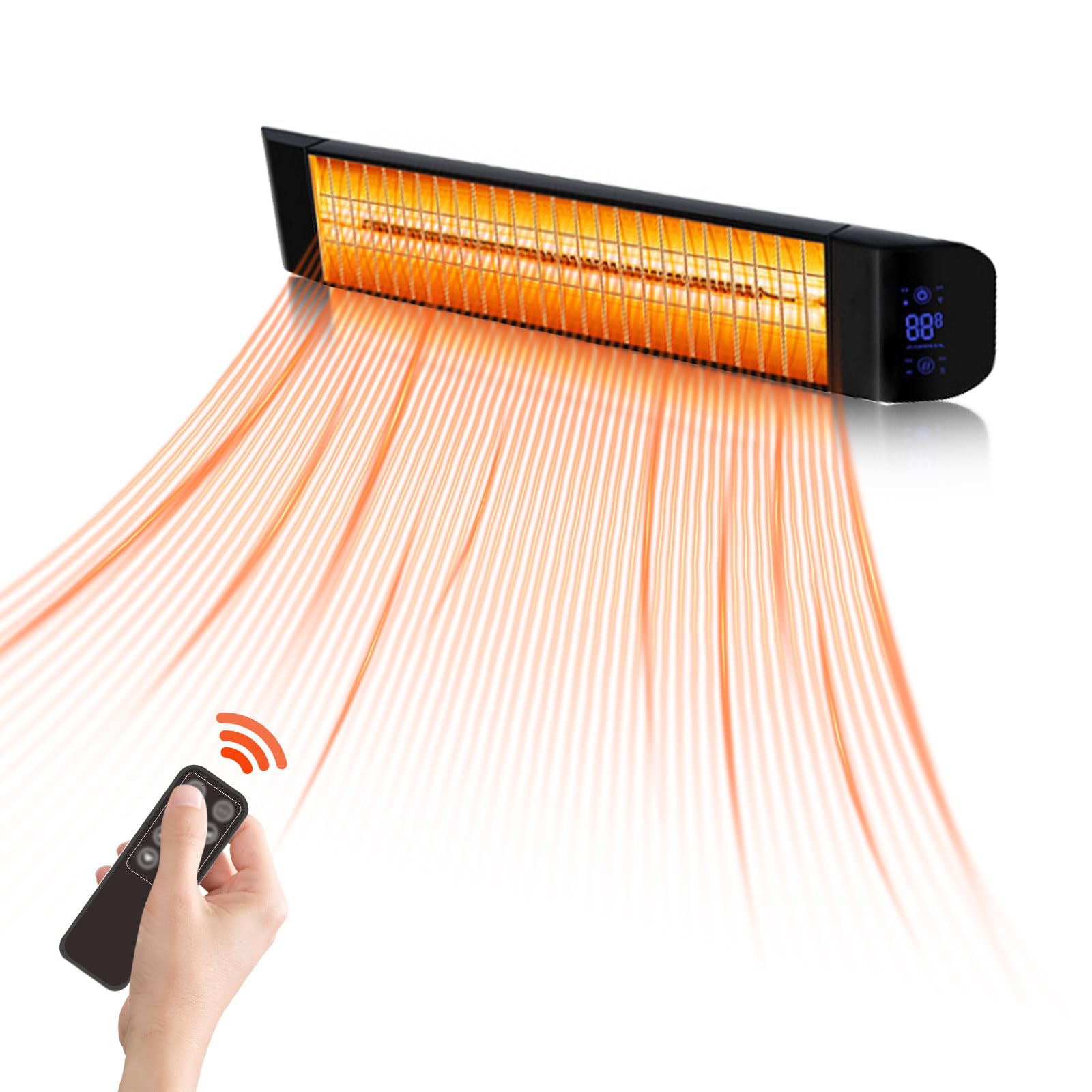 屋外ヒーター 壁掛け式電気ストーブ 3秒速暖 省エネ 5-45℃自動恒温設定 IP65防水 100V遠赤外線シーズヒーター 1200W高速暖房 4段階温度調節 過熱保護 pse認証取得済み リモコン付き テラス 玄関 ガレージ 倉庫 学校 寝室 浴室 脱衣所 屋外/屋内用 暖房器具