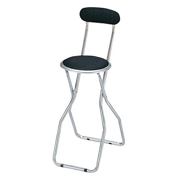 カウンターチェア 背もたれ付き 折りたたみ式 ブラック （ 椅子 折り畳み チェアー ）