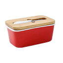 バターケース 密閉容器 600ml バターディッシュバター カッティング ケースバター容器ホーローバターケースセラミックバターカッター付 竹蓋付き密閉バターボッ