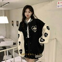 スタジャン ブルゾン ジャンバー レディース おしゃれ 大人可愛い 白黒 ホワイト ブラック モノトーン モノクロ 長袖 アウター S M 個性的 ハート 大きめ オーバーサイズ(4)