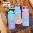 水筒 目盛り付き 水筒 2L ウォーターボトル 2リットル 携帯便利 漏れ防止 ストロー付き 子供 目盛り 大容量 軽量 直飲み 女の子 おしゃれ スポーツ か...
