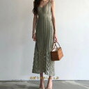 ニットワンピース サマーニット キャミソールワンピース ロングワンピ マキシワンピース 夏 タイトワンピース vネック 袖なし