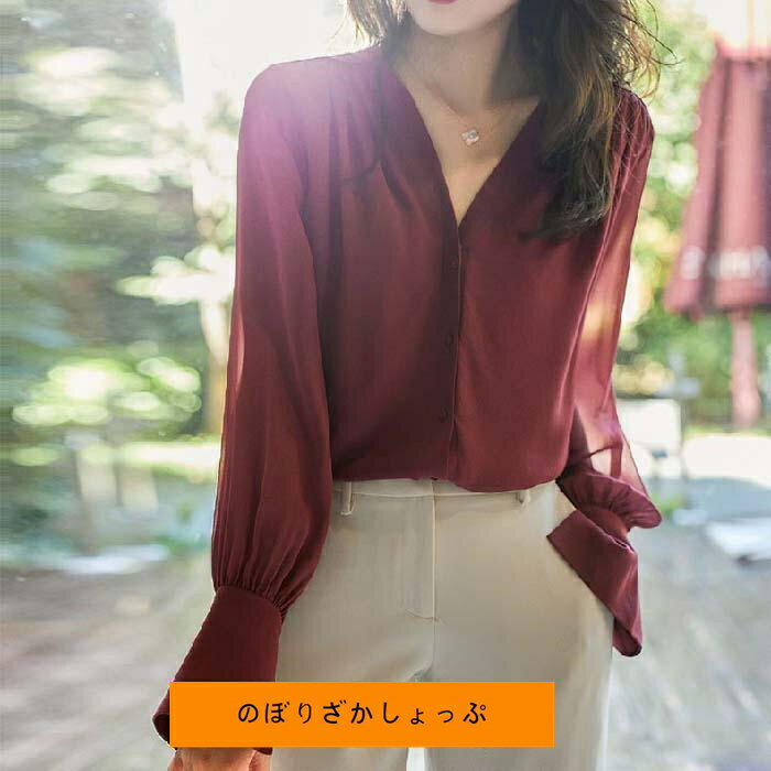 シャツ ブラウス レディース 春 夏 秋 Vネック 無地 とろみシャツ トップス 長袖 きれいめ 透け感袖 フェミニン 着回し シンプル おしゃれ 大人 カジュアル こな