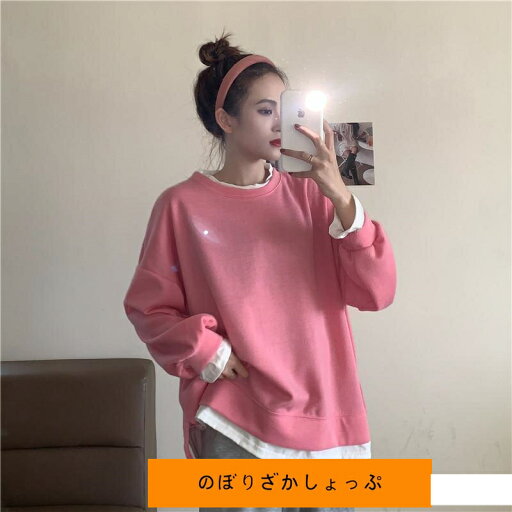 Tシャツ レディース 長袖 ス カットソー 重ね風 レイヤード風 ゆったり カジュアル 春新作 大きいサイズ シンプル 無地 体型カバー Tシャツ レディース 長袖 ス カットソー 重ね風 レイヤード風 ゆったり カジュアル 春新作 大きいサイズ シンプル 無地 体型カバー