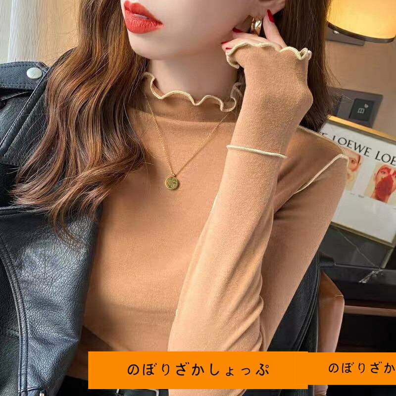 Tシャツ レディース カットソー 長袖 裏起毛 裏ボア 暖かい トップス ハイネック インナー 重ね着 レイヤード ティーシャツ 秋 春 冬