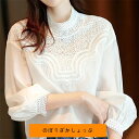 ブラウス レディース 春 秋 きれいめ 40代 オシャレ ブラウス 白レースシャツ 長袖 トップス パフスリーブブラウス 大人 通勤 ゆったり シャツ 30代(4)