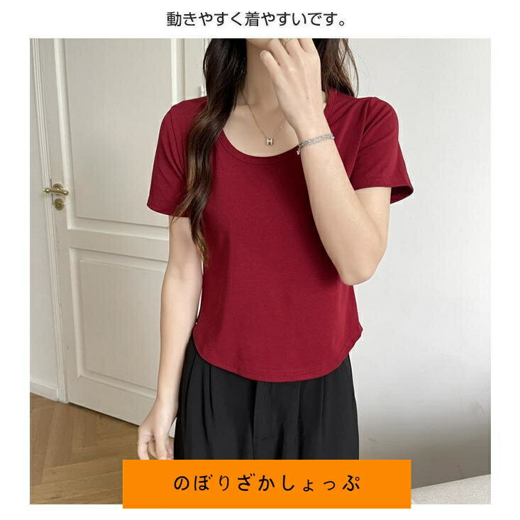 Tシャツ カットソー レディース 半袖 五分袖 トップス ショート丈 クルーネック ゆったり 夏 シンプル 無地