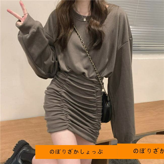 ワンピース レディース 長袖 ショートワンピース 秋冬 きれいめ タイト 綿混紡 ゆったり フェミニン カジュアル シーズン オシャレ 新作