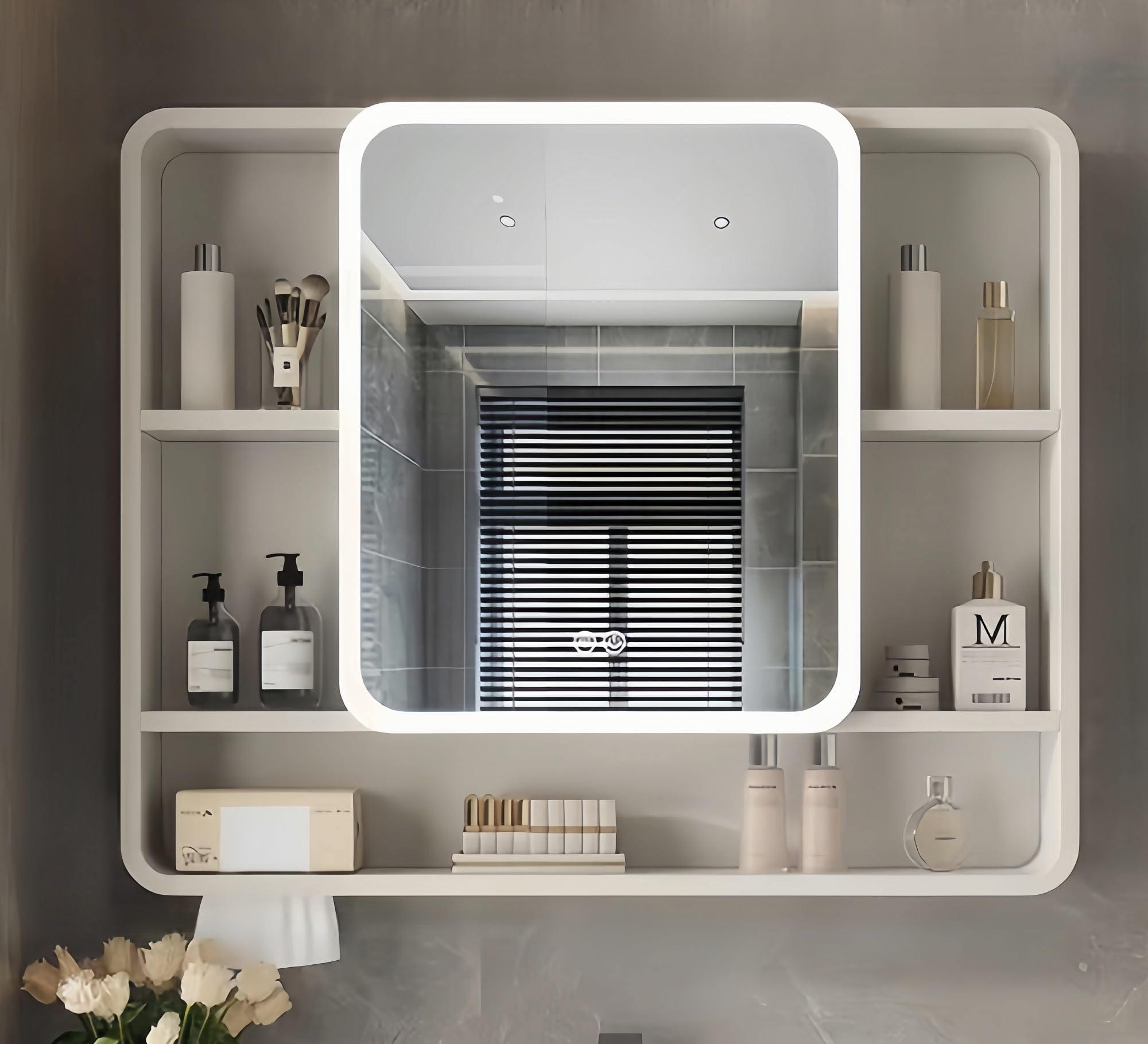 LED照明ミラーキャビネット 壁掛け鏡洗面化粧台 バスルームミラーキャビネット 洗面所ミラーキャビネット 多機能壁掛けミラーキャビネット 壁掛け浴室のミラーキャビネット バスルームの化粧鏡