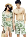 ペア水着 ペアルック カップル水着 レディース コート付き 体型カバー 3点セット メンズ水着 男性用 ビーチパンツ サーフパンツ みずぎ mizugi ミズギ...