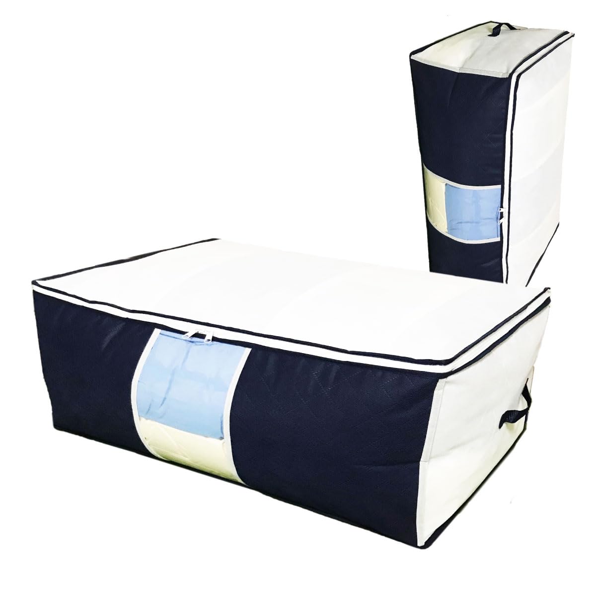 イニコライフ 羽毛 布団 収納袋 ケース 布団収納袋 掛布団 収納 活性炭シート入 透明窓付 薄型 コンパクト 不織布製 (中芯無し/ダブルサイズ用)