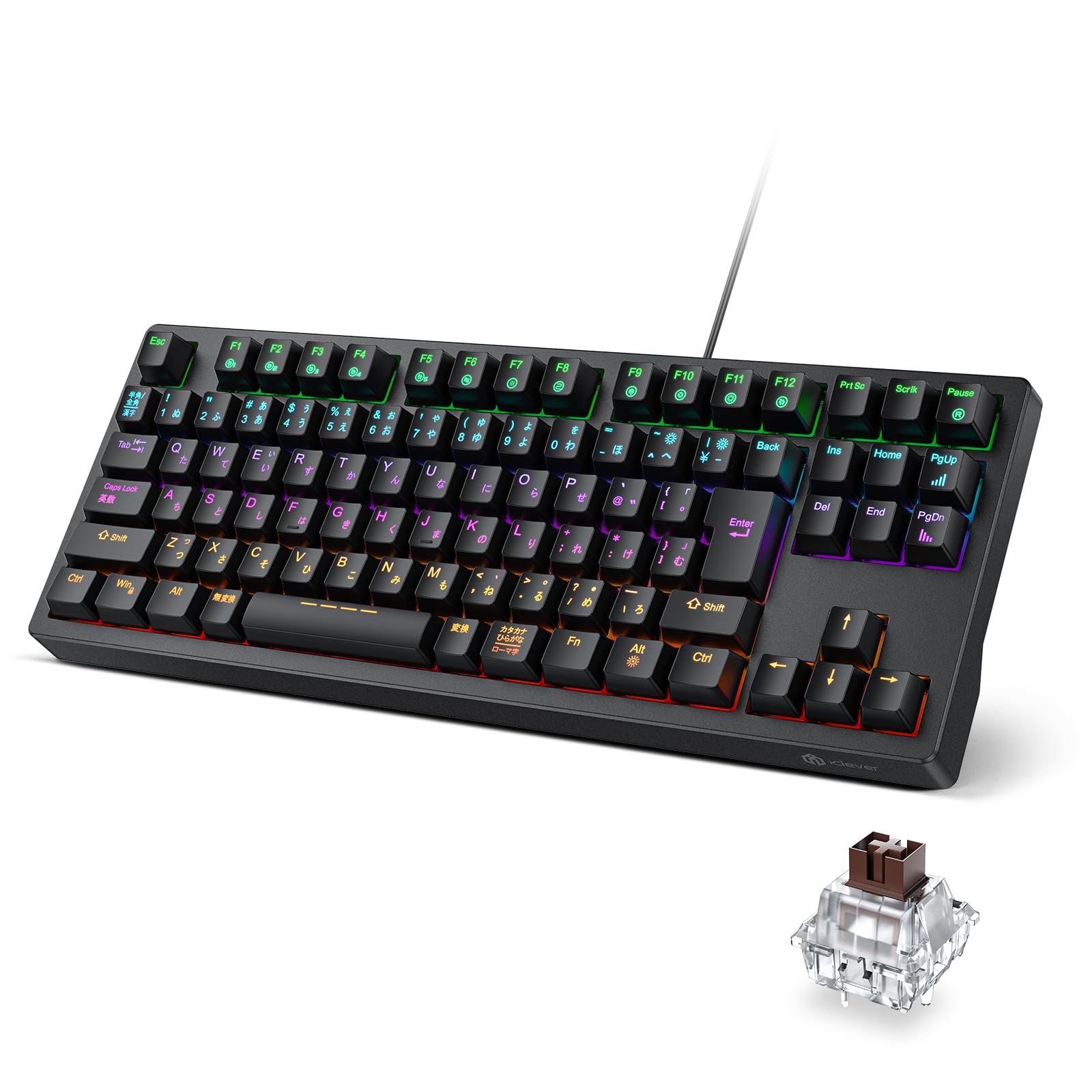 ゲーミングキーボード テンキーレス 茶軸 メカニカル キーボード 日本語配列 有線 91キー 80%サイズ カスタマイズ 24種類 バックライト ゲーム/オフィス用 パソコンキーボード Windows対応 G06 (ブラック)