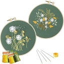 クロスステッチキット DIY刺繍スターターキット 刺繍キット パターン、竹フープ、色糸、ツール付き刺繍