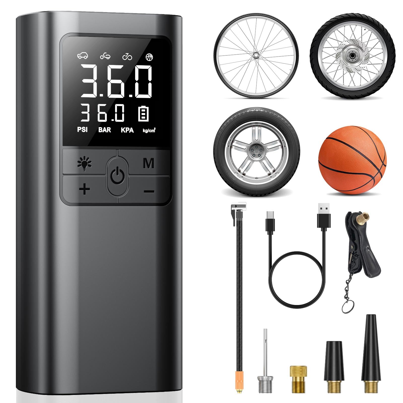 自転車空気化電動電動空気化バイカー車用コドレス6000mah大容量バッテリー最大圧力仏/英/メトル式バ # ルブ対応ライト付 # エアポンプモバ # ルコンプレックス