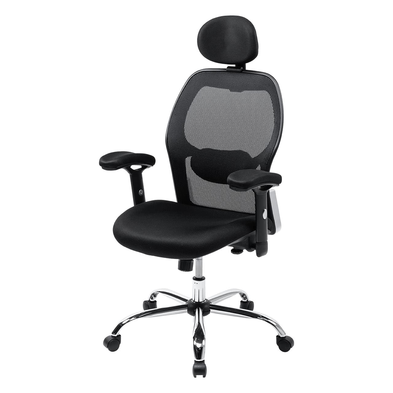 イーサプライ メッシュチェア オフィスチェア ハイバック 背座一体ロッキング 可動式アームレスト ヘッドレス ランバーサポート S字カーブ形状 肉厚クッション