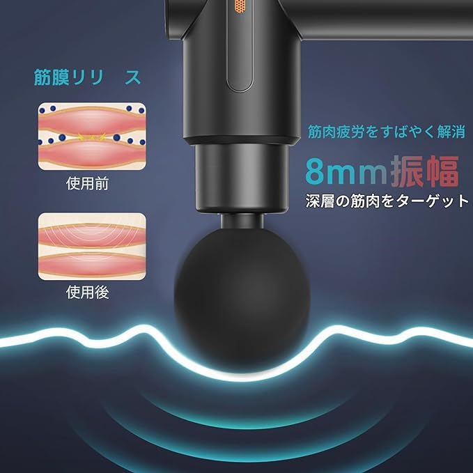筋膜リラクゼーションガン オートモード 6段階調節 筋膜リラクゼーション 最速5000回/分 Type-C 急速充電 3000mAh 大容量 長時間連続使用 静音 4ヘッド付き 旅行 軽量 コンパクト 持ち運びやすい 中性 誕生日/敬老の日/父の日/母の日（男女兼用）