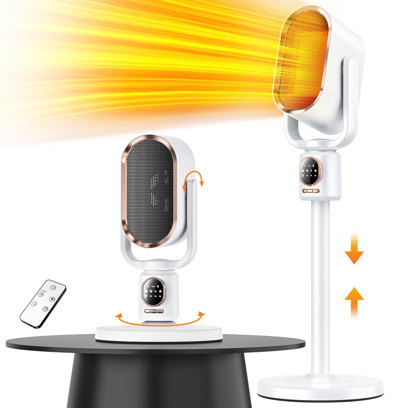 電気ファンヒーター 足元 省エネ 大風量 1秒速暖 セラミックファンヒーター 1500W 最大16畳対応 3段階温度調節 高さ調節可能 上下左右首振り 2-8時間タイマー ライトナイト 転倒OFF 過熱保護 リモコン付き 静音 暖房器具 浴室/トイレ/脱衣所/寝室 節電小型heater (白)